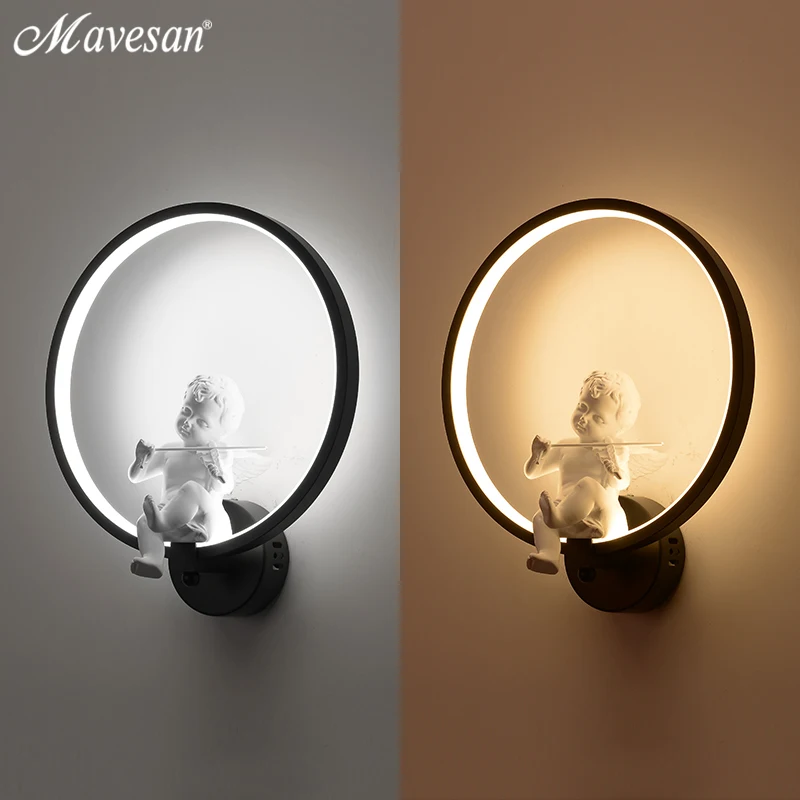 Lámparas de pared para interiores, candelabro de arte minimalista con Ángel y pájaro, iluminación blanca y negra, decoración del hogar, gran oferta