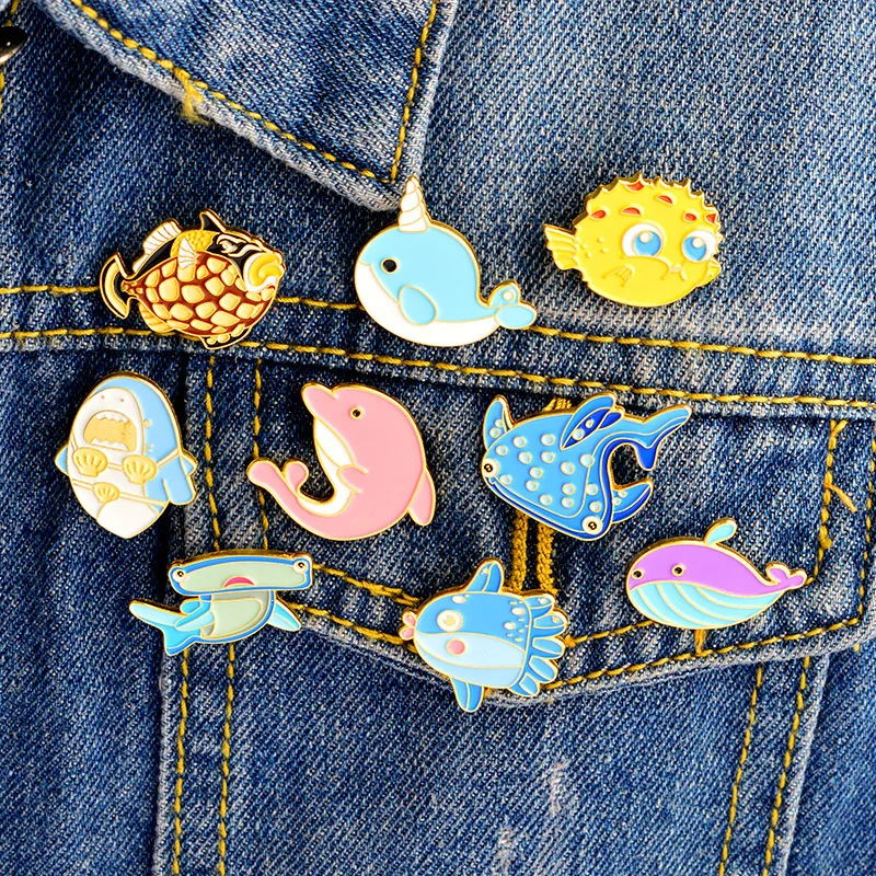 1PCS Originality Metal Lovely Underwater Animal Fish Seahorse Dolphin Icons Apparel Brooch Pin Badges Backpack Decoration Brooch