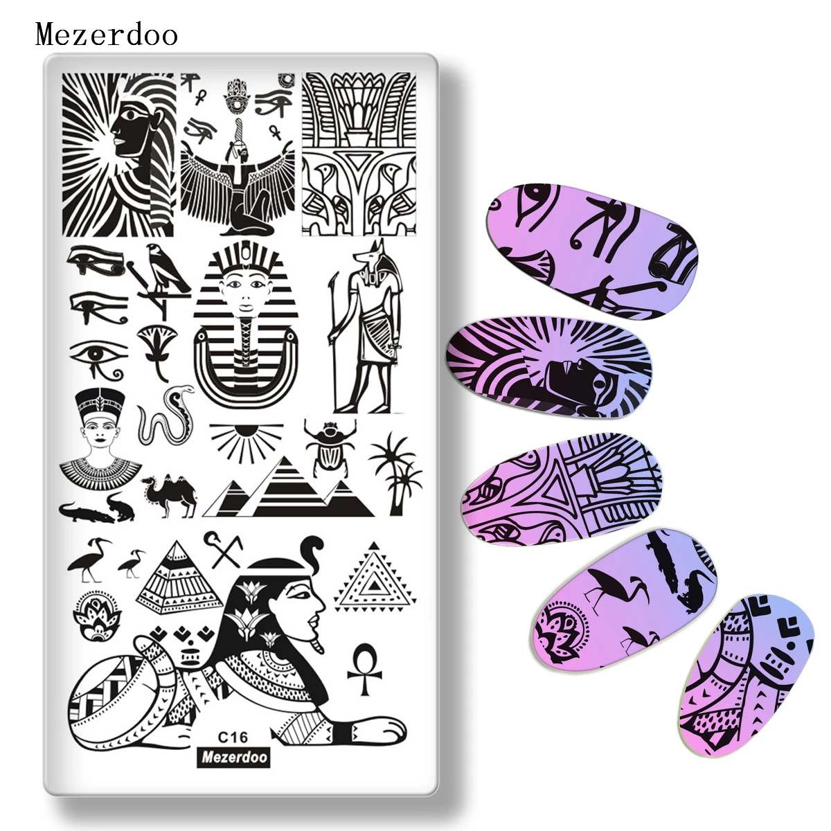 Mezerdoo Pyramid Snake Egypt Theme Nail Art Stainless Plate Image Stamping Plates DIY Manicure Printing Template Plate Tool C16