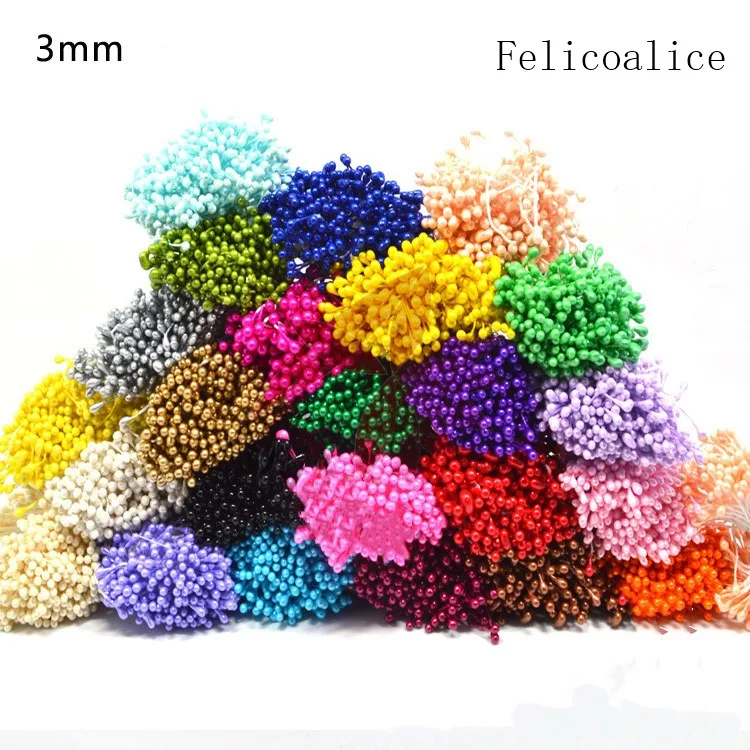 3mm 500pcs Pearl Flower Stamen Pistil Cake Decoration For DIY Double Heads Floral Stamen For DIY Wedding Decoration