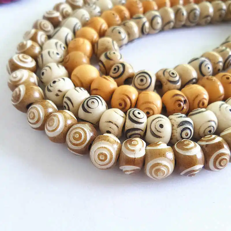 BRO530 Tibetan Hand Carved Three Eyes Dzi Mala 8mm 108PCS Yak Bone Beads Meditation Rosary Multi Colors Brown Beige Yellow