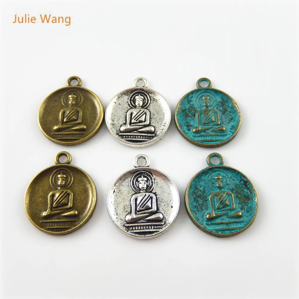 Julie Wang 15PCs Mixed Color Mini Swastika Charms Alloy Round Buddhism Pendant Handmade Fashion Jewelry Making Accessory