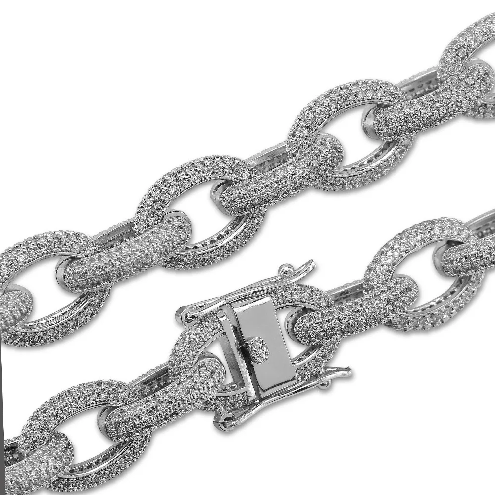 TOPGRILLZ 12mm Mens Charm Link Iced Out Cubic Zirconia Hip Hop Gold Silver Color Bracelets