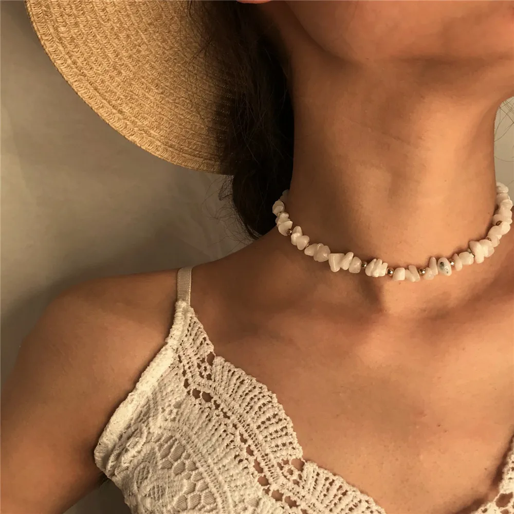 bls-miracle Newest Bohemian Natural Shape White Transparent Stone Necklace For Women Party Fashion Necklaces Jewelry Accessories