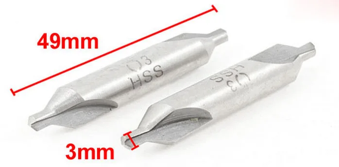 3mm x 7mm x 49mm Double Ended HSS A Type Center Drill Bits Gray 10 Pcs