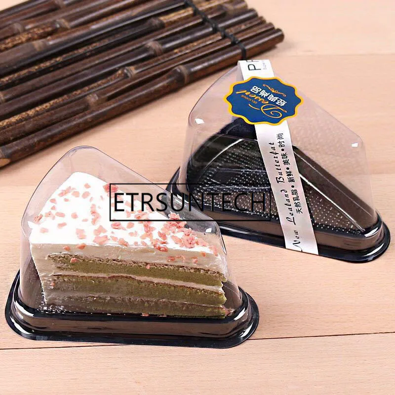 500pcs 6 inch/8 inch Cheese Triangular Cake Plastic Box Black Bottom Blister Box With Lid Transparent Cake Container