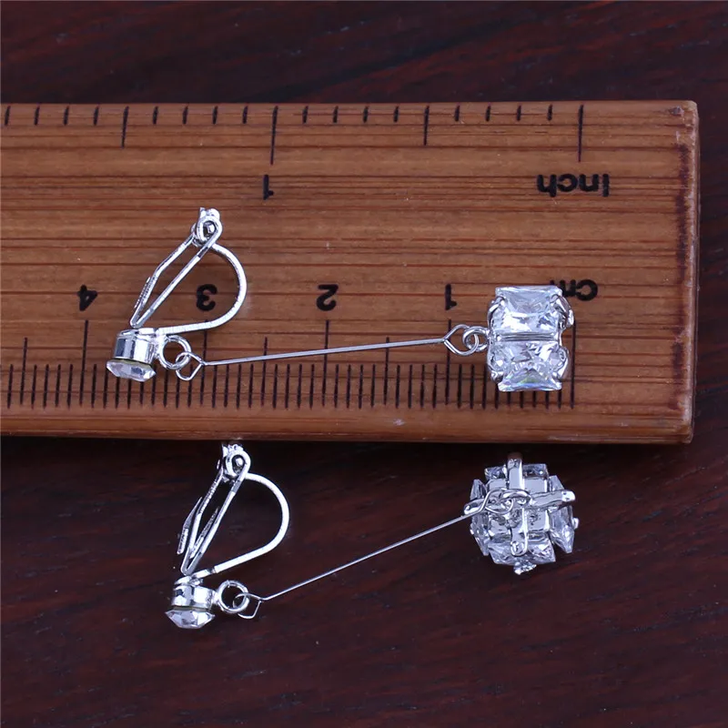 Grace Jun High-grade Full AAA Cubic Zircon Long Clip on Earrings Non Piercing for Women Elegant Jewelry Long Pierced Earrings