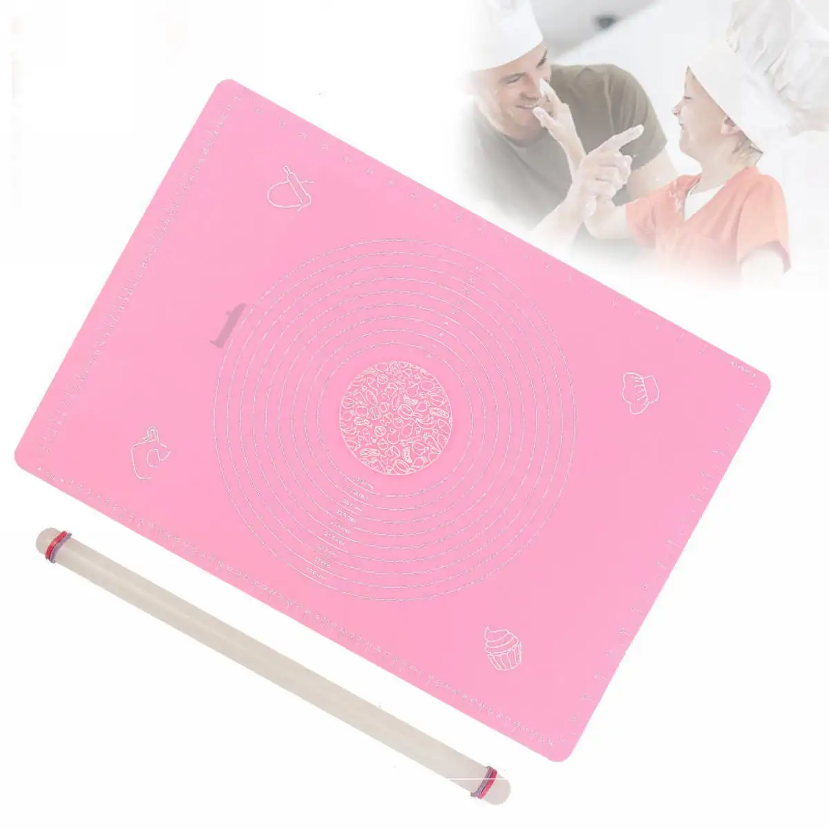 

JX-LCLYL 2 шт. антипригарный силиконовый коврик для выпечки с измерением + скалка для помадки