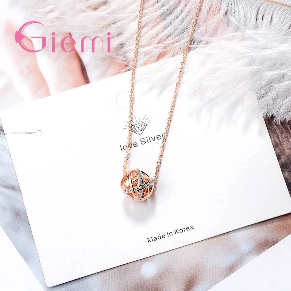 925 Sterling Silver  Austrian Crystal Hollow Ball Cage Necklace Transfer Beads Pendant Simple Clavicle Necklaces For Lucky Gift