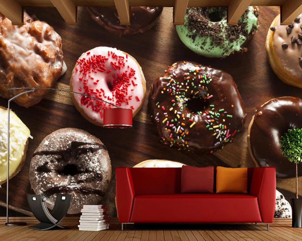 Papel de parede Pastry Donuts Chocolate Food 3d wallpaper,living room kitchen wall paper home decor bakery cafe bar custom mural