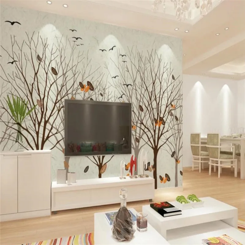 European woods birds leaves TV background wall professional production murals wholesale wallpaper murals custom photo wall