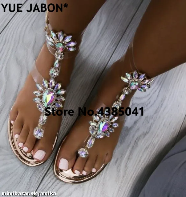 2024 shoes woman sandals women Rhinestones Chains Flat Sandals Thong Crystal Flip Flops sandals gladiator sandals 43 free ship