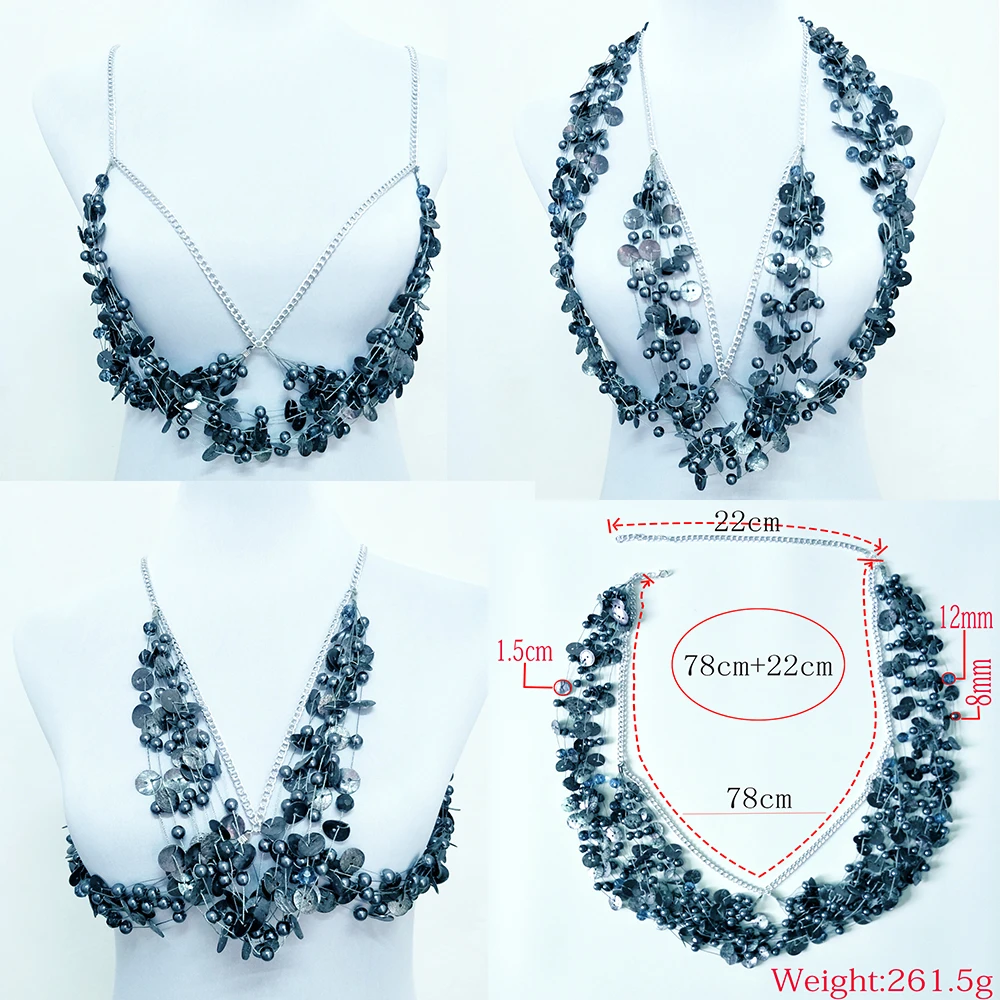 Sexy Multilayer Imitation Pearls Necklace Women Charming Shoulder Back Bikini Beach Body Chain Necklace Fashion Jewelry