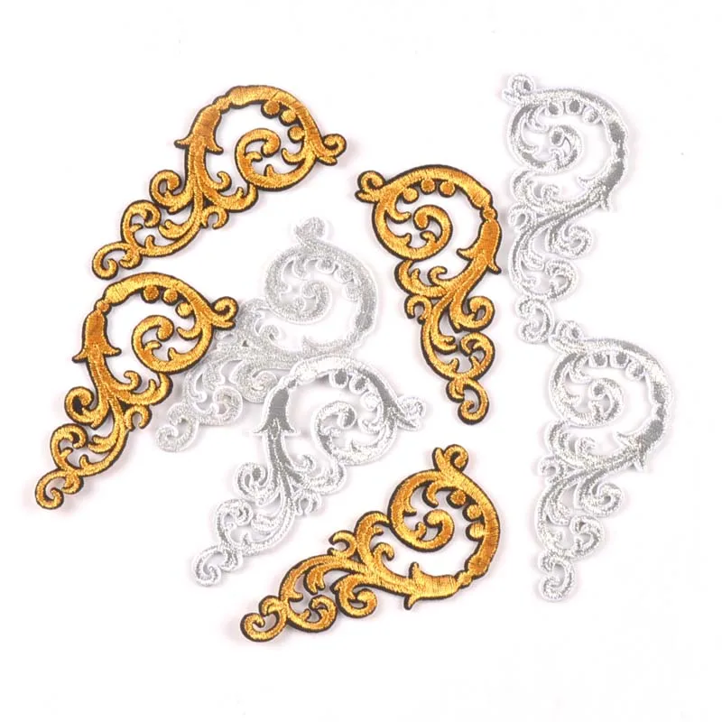 4PCs silver/golden Lace flower Patch Iron On Embroidery Hotfix Applique Motifs Sew On Sewing Clothes Garment Stickers CP2243