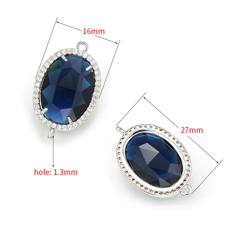 ZHUKOU 16x27mm Brass Cubic Zirconia Crystal Connectors accessories for Necklace jewelry making Handmade jewelry findings VS340