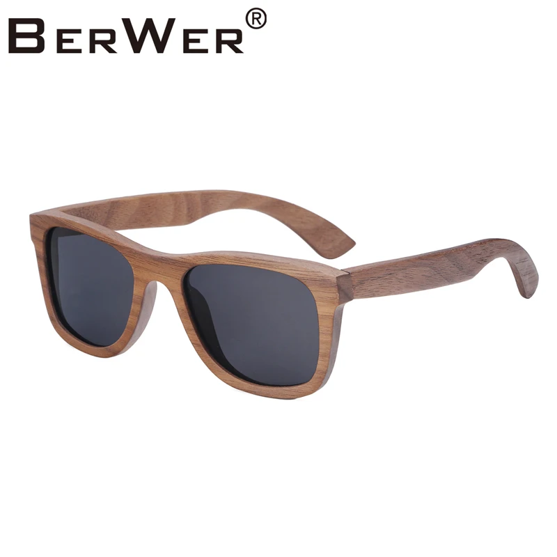 

BerWer 2023 Black Walnut Sunglasses Wood Polarized Sunglass Men Glasses Women UV400 Protection Eyewear