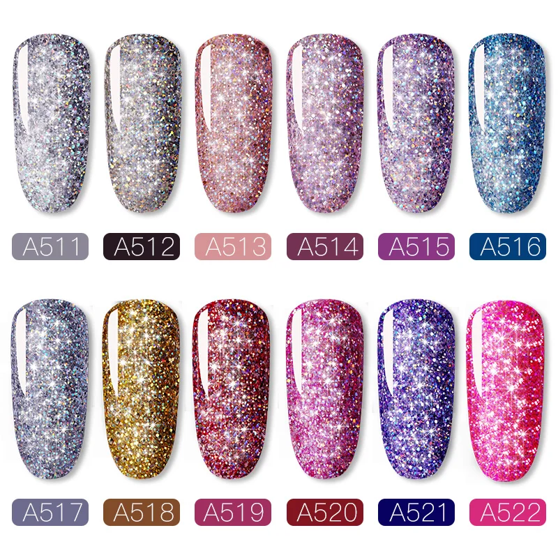 ROSALIND 5ml Shiny Rainbow Glitter Gel Nail Polish Hybrid Varnishes For Manicure Nail Art Design Gel Polish Top and Base Set