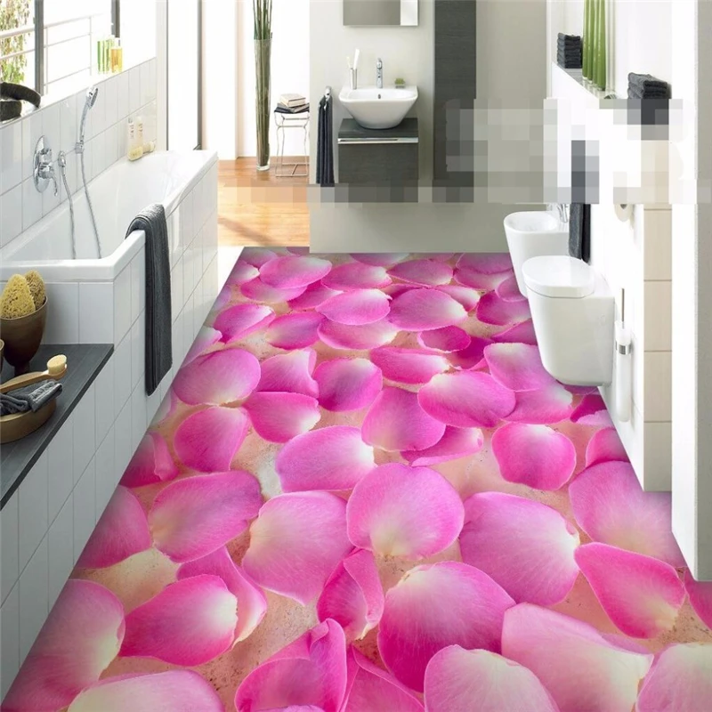 beibehang 3D floor painting bathroom mural Romantic pink petals 3D wall papers home decor waterproof pvc self adhesive wallpaper