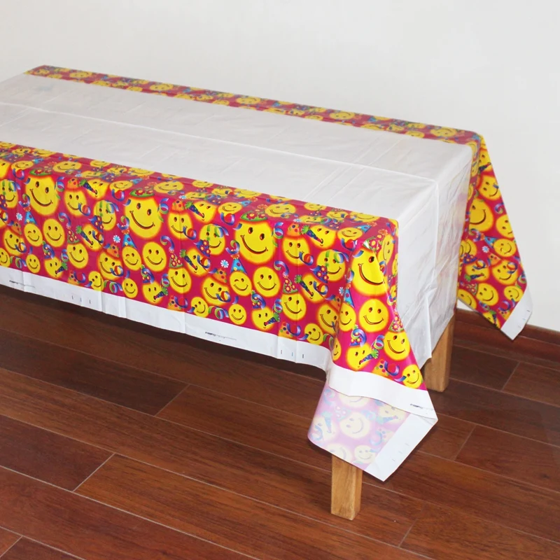 Disposable Plastic Table Cloth Smiling Face TableCover Tablecloth Butterfly Waterproof For Birthday Party Decoration 180*108cm