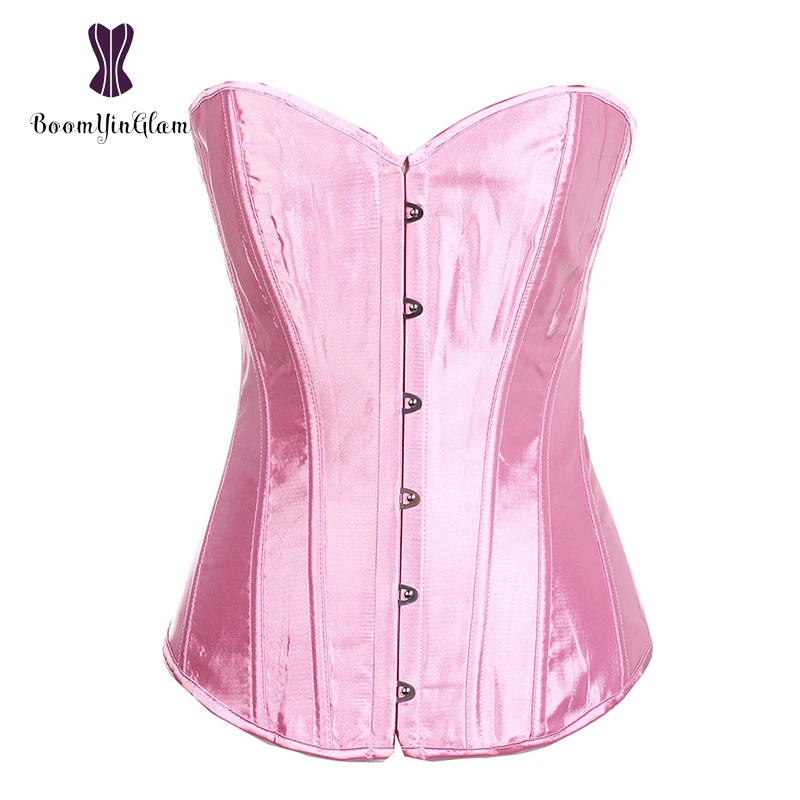 

818 Waist Trainer Corset Satin Push Up Overbust Top Boned Corselet Sexy Lingerie Lace Up Bustiers Plus Size S-2XL