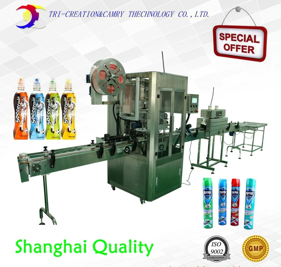 heat sleeve shrink labeling machine,automatic bottle sleeve labeling machine with electric tunnel