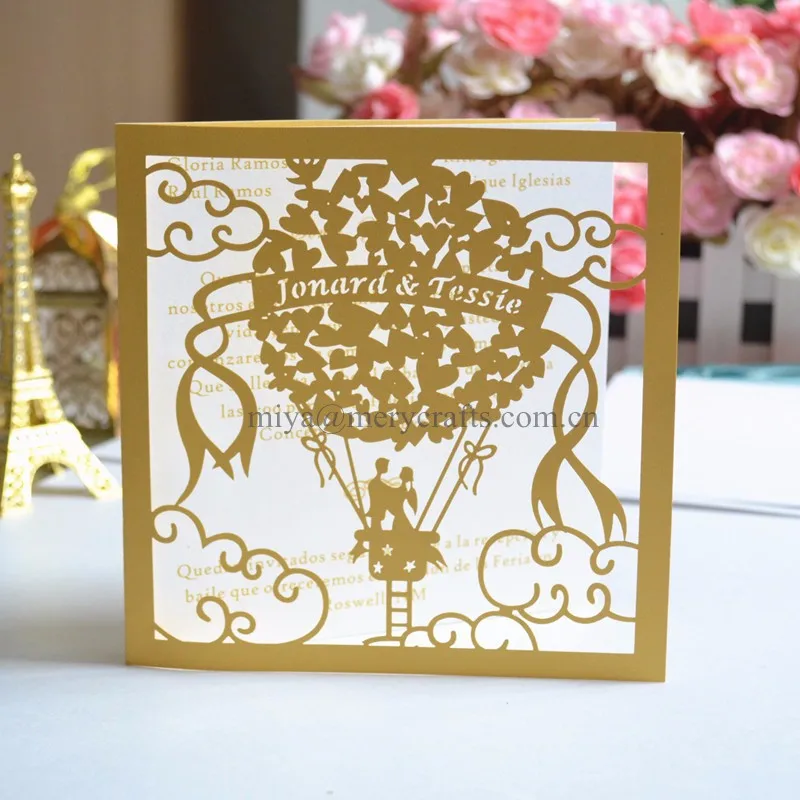 75pcs Personalised  fancy cheap paper invitations,Hot air balloon design Turkey style 2021 laser cut wedding invitation cards