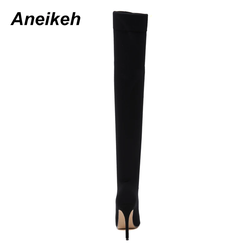 Aneikeh 2024 moda tessuto elasticizzato calzino stivali punta a punta tacco sopra il ginocchio coscia alta donna Boot botas mujer codice scarpa 41 42