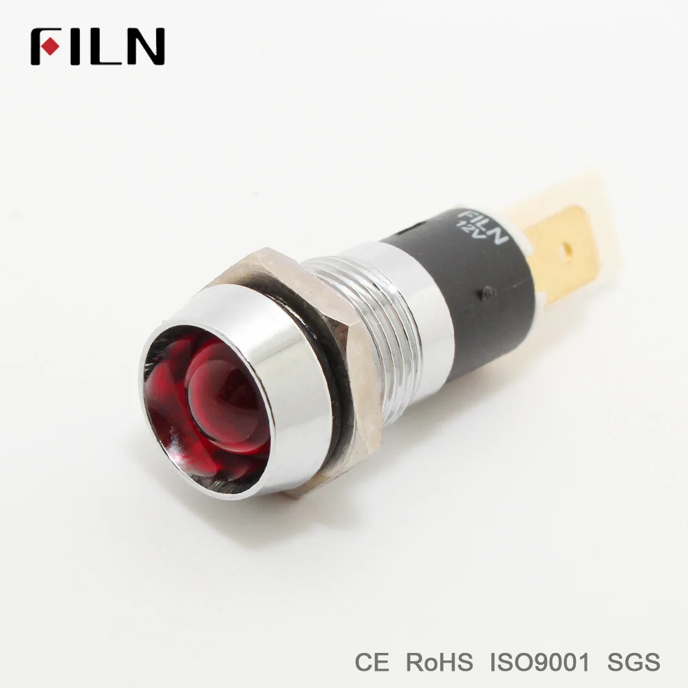 FILN 6V 12V 24V 110V 220v yellow blue green white led Metal Indicator light 14mm pilot Signal light lamp