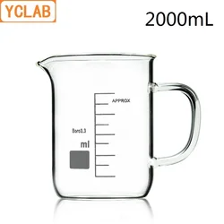 YCLAB 2000mL Beaker Low Form Borosilicate 3.3 Glass 2L with Graduation Handle Spout Measuring Cup Laboratory Chemistry Equipment