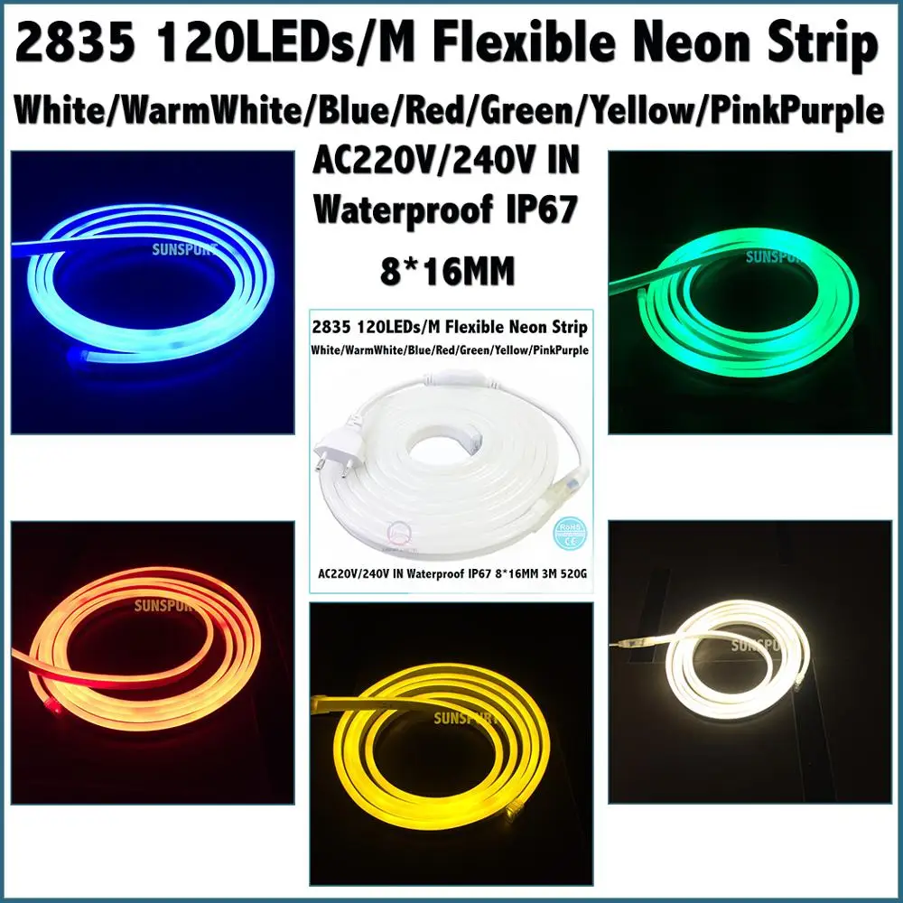 2-20Meters Waterproof IP67 220V LED Light Strip 2835 120LEDs/M Flexible Neon Strip For Living Room Bedroom Garden Highway Square
