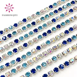 New arrive 5 yards/bag Royal blue/Lake blue/White AB 2mm-3mm silver base rhinestones cup chain diy hat/bags/clothing accessories