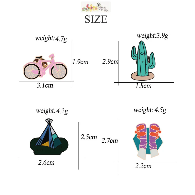 Cartoon Bicycle Cactus Tent Brooches Fashion Creative Travel Enamel Pin Child Backpack Badge Men Women Souvenir Brooch Jewelry