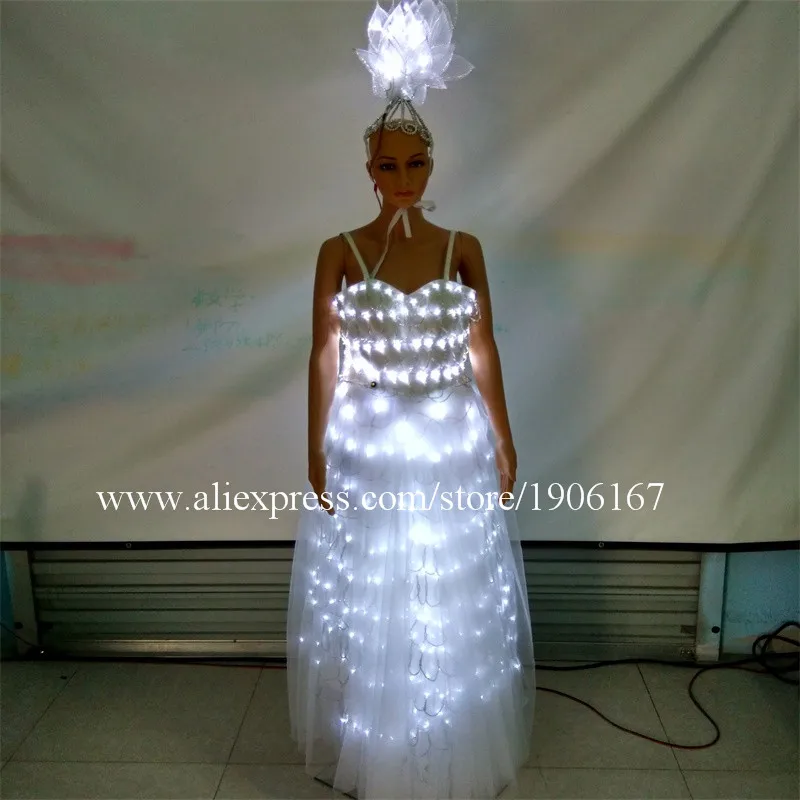 2 Sets Led Luminous Evening Party Dress LED Light Up Growing Stage Performance Clothes For Club Bar Christmas Wedding Decoration