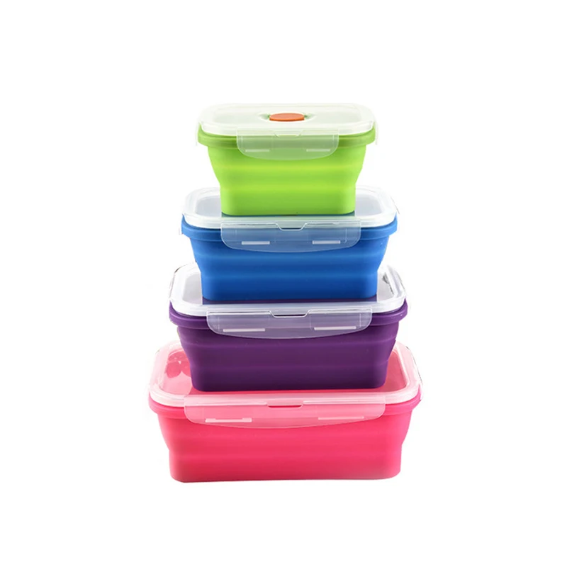 Collapsible Food Storage Containers - 4 Pack Silicone Bento Lunch Boxes, Reusable BPA-Free and Microwave Safe Lunch Containers