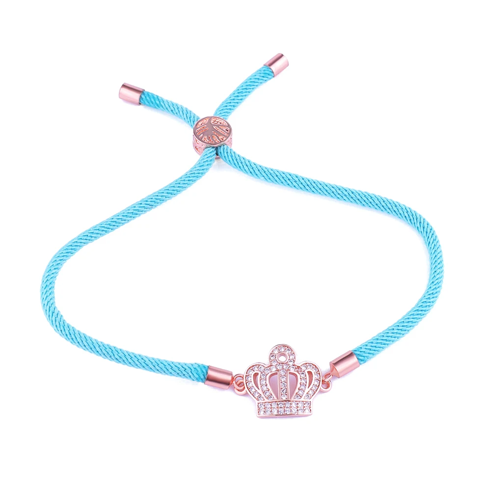 Juya Adjustable Thread Bracelets Supplies Gold/Rose Gold Micro Pave Zircon Crown Charms Bracelet For Women Girl Gift Jewelry image 2