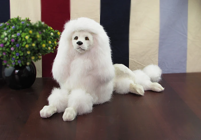 simulation dog poodle toy model prone pose 40x15x21cm, plastic&fur white poodle handicraft,home decoration toy gift w5872