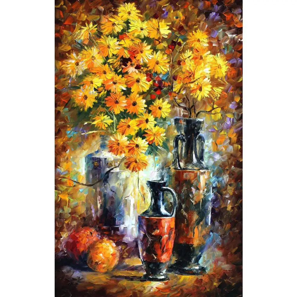 

Modern Canvas Art Abstract Flowers Greek Vases Handmade Oil Painting Still Life Contemporary Artwork for Dining Room Wall Decor