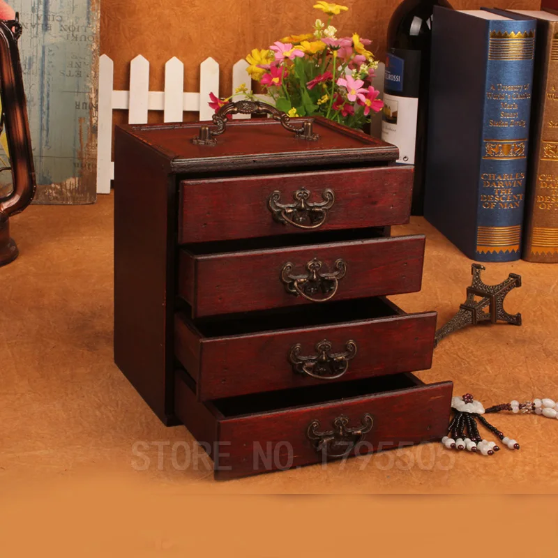 Wholesale Vintage Drawer Storage Case 3 Layers Wooden Makeup Display Organizer Jewelry Gift Box