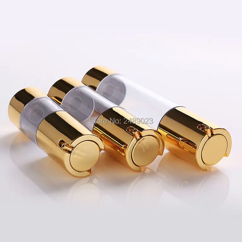 1pcs Gold Silver Vacuum Bottle Pump Airless Luxury Portable Cosmetic Lotion Treatment Travel Empty Container 15ml/30ml/50ml