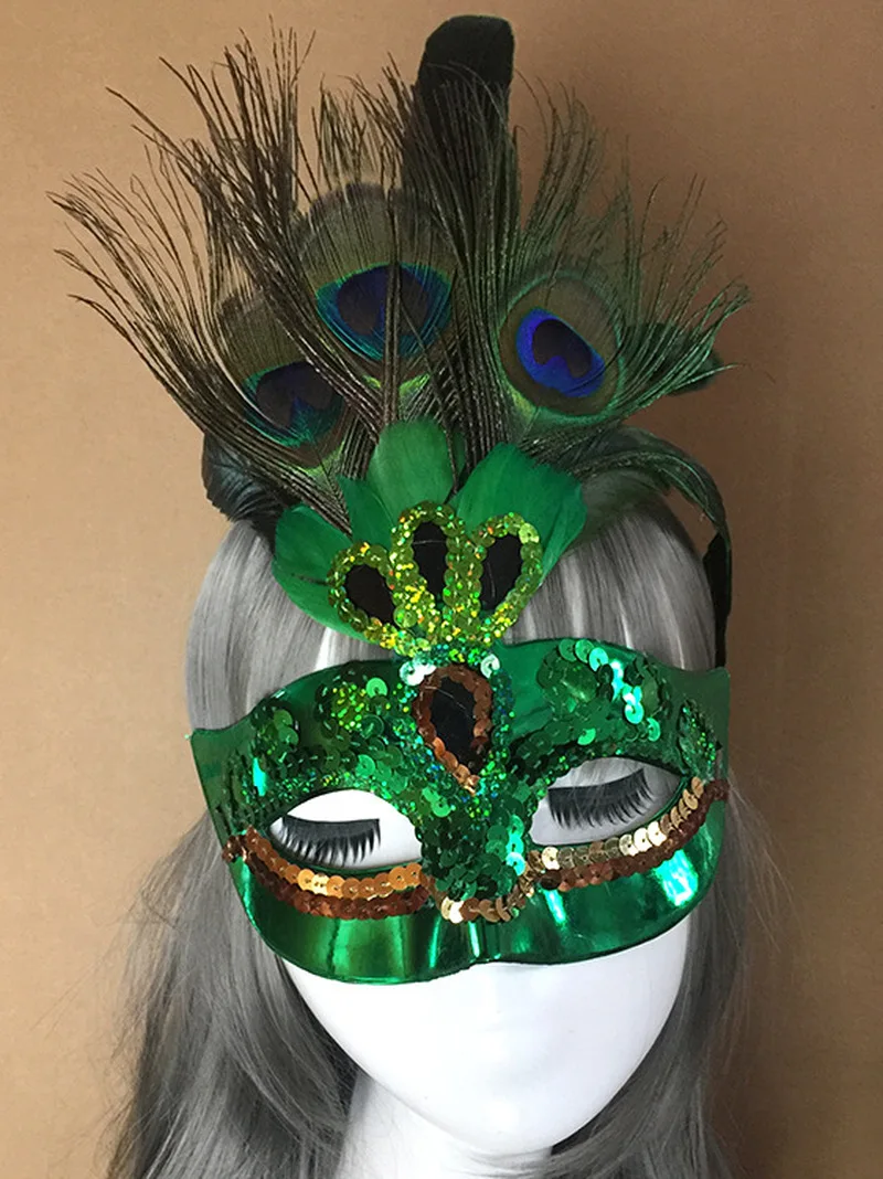 Halloween Venetian Mask Masquerade Carnival Masked Ball Fancy Dress Costume Peacock Feathers High Quality For Anonymous Mardi