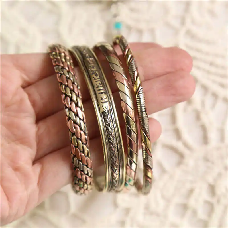 Indian Jewelry Red Copper Wrapped Open Cuff Slim Bangles for Girls BB-218