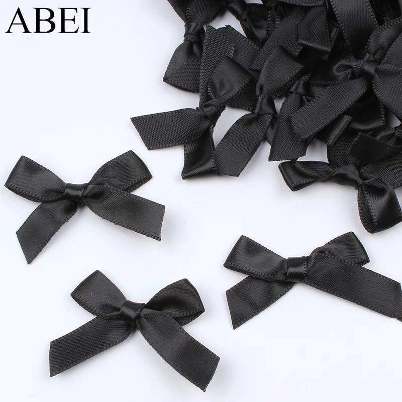 50pcs/lot Black Satin Ribbon Bow Sewing Garments Accessories DIY Bow Ties for Wedding Party Scrapbook Home Decoration Ornaments