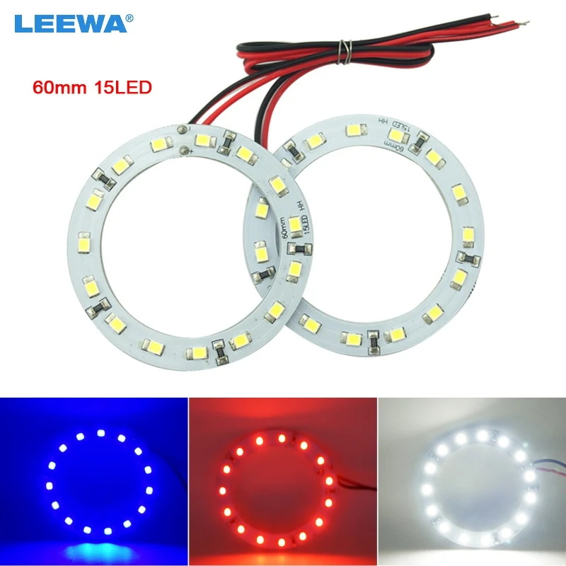 LEEWA 2pcs 60mm Car Angel Eyes 1210/3528 15SMD LED Headlight Halo Ring Angel Eye Lighting White Red Blue  #CA2667