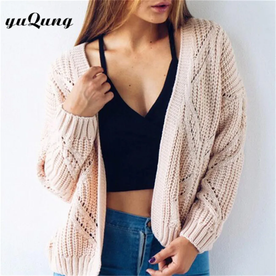 Clearance Autumn Winter women's sweater Cardigan female grey v neck Knitted short Sweater Coat Knitwear ladies outwear yuqung