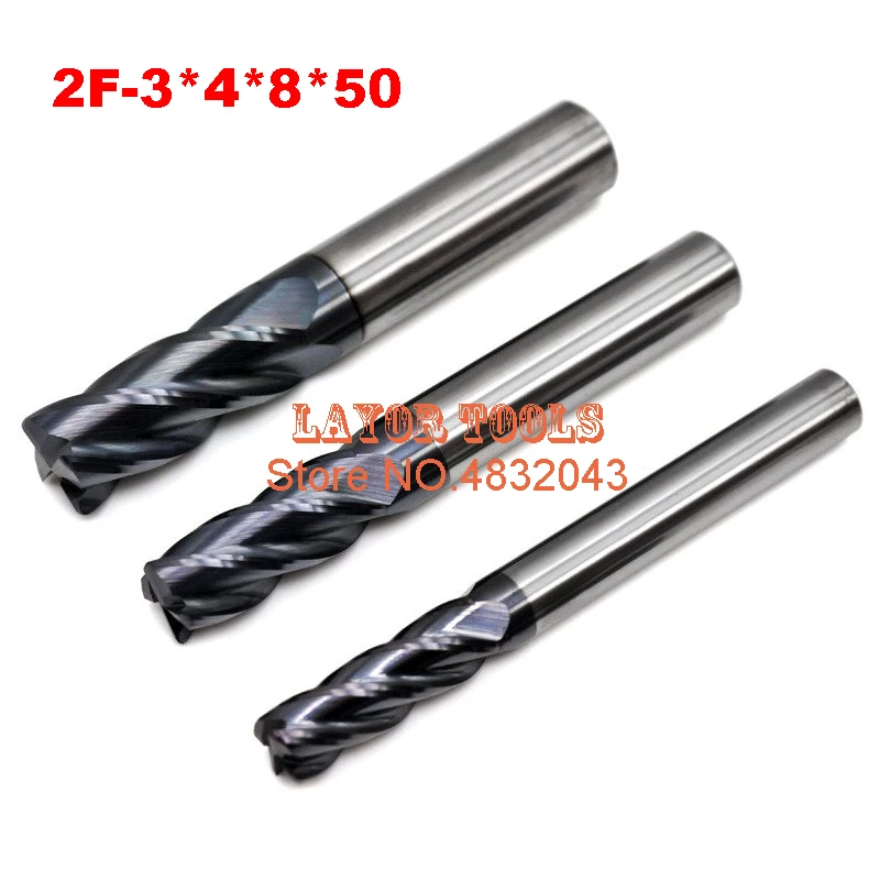 2f-3.0*4*8*50,hrc50,two Flutes Spiral Bit Milling Tools Carbide Cnc Endmill Router Bits