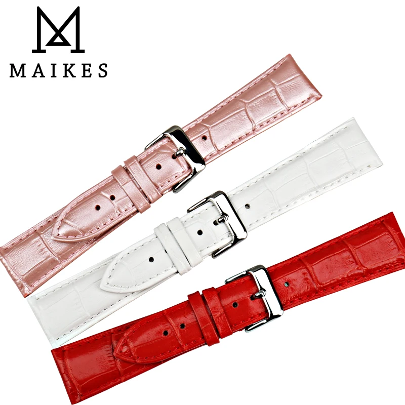 MAIKES Special Beautiful Pink Watch Band/Bracelet Genuine Cow Leather Women 14 16 18 20 22 mm Strap