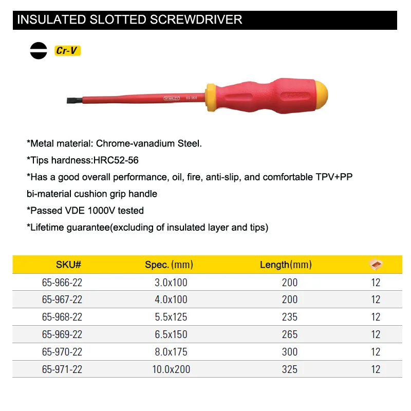 Stanley 1pcs VDE 1000V insulated slotted screwdriver 3mm 4mm 5.5mm 6.5mm 8mm 10mm mini long big 1000 volt  electrician hand tool