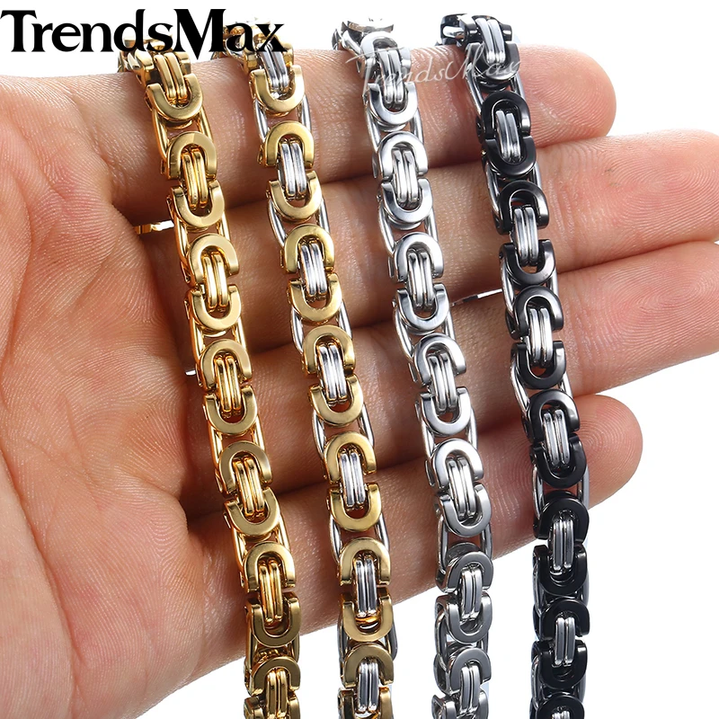 Men\'s Bracelet Black Gold Color Byzantine Link Chain Stainless Steel Bracelet For Male Jewelry Wholesale Dropshipping 7mm KBB1A