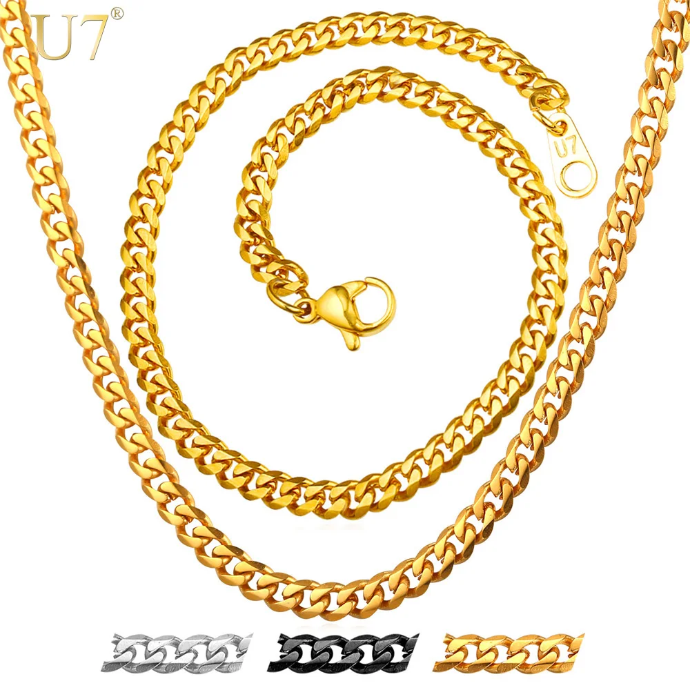 U7 Cubaanse Ketting Mannen Sieraden Sets Trendy Gold Kleur Rvs 3 MM Ketting Armband Ketting Set Groothandel S861