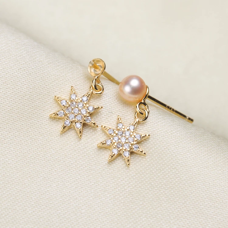 

Elegant S925 Sterling Silver Stars Drop Earrings Settings Silver&Gold 2 Colors Women DIY Pearl Earrings Findings 3Pairs/Lot